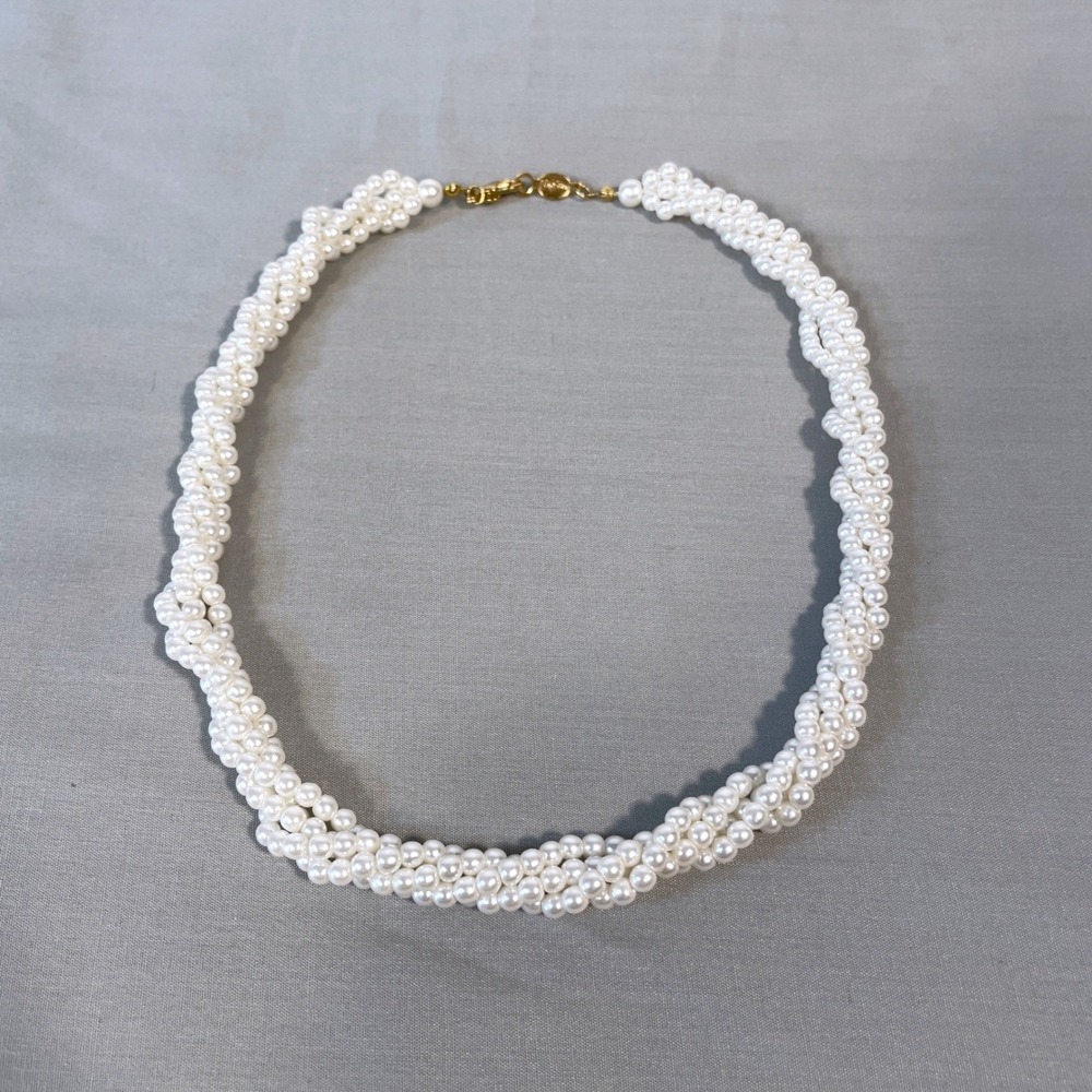 Vtg Napier Faux Pearl Necklace‎ Multi-Strand Twisted Women's 18" White Braided